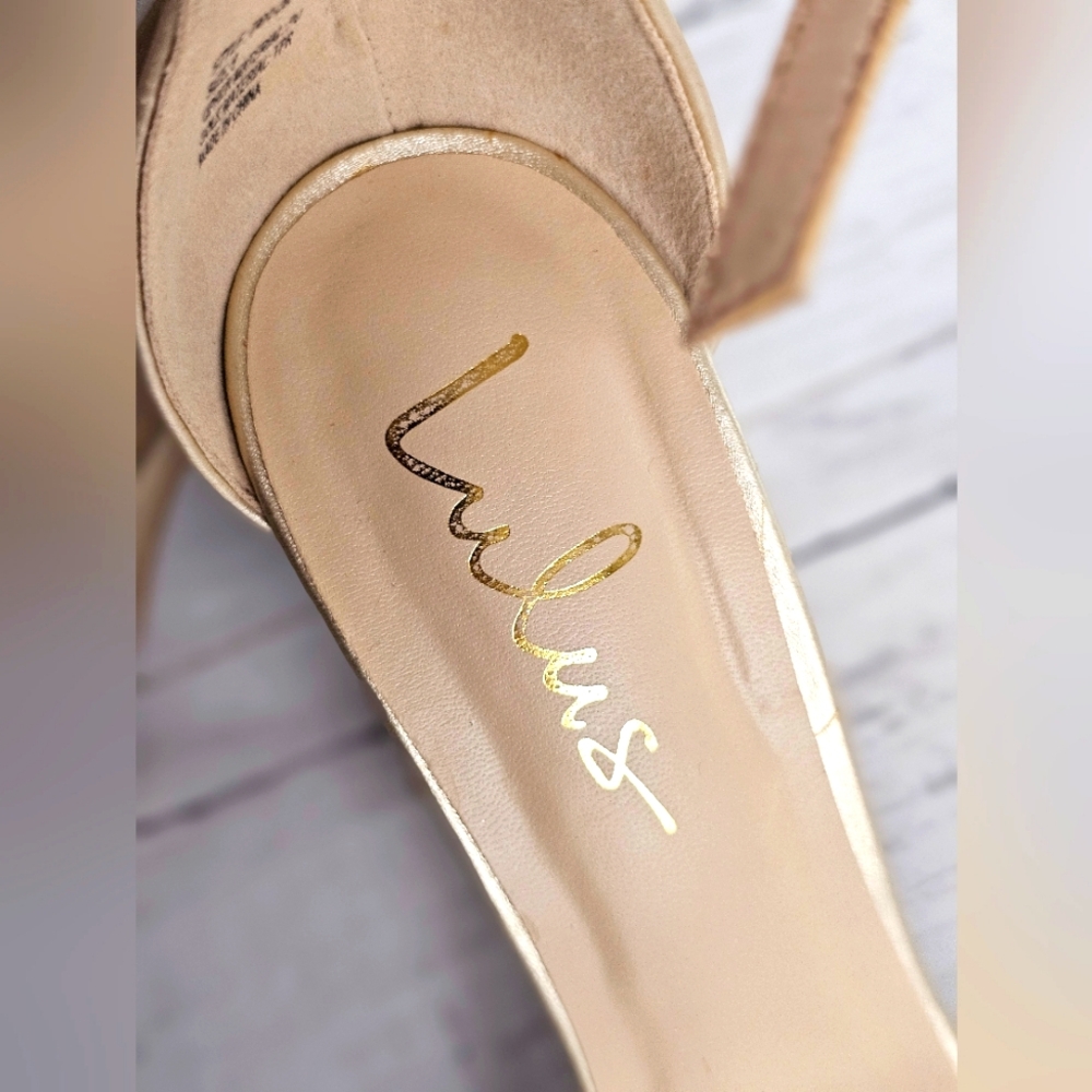Lulus Dressy Taylor Metallic Champagne Gold Block Ankle Strap Chunky Heels - Picture 8 of 11